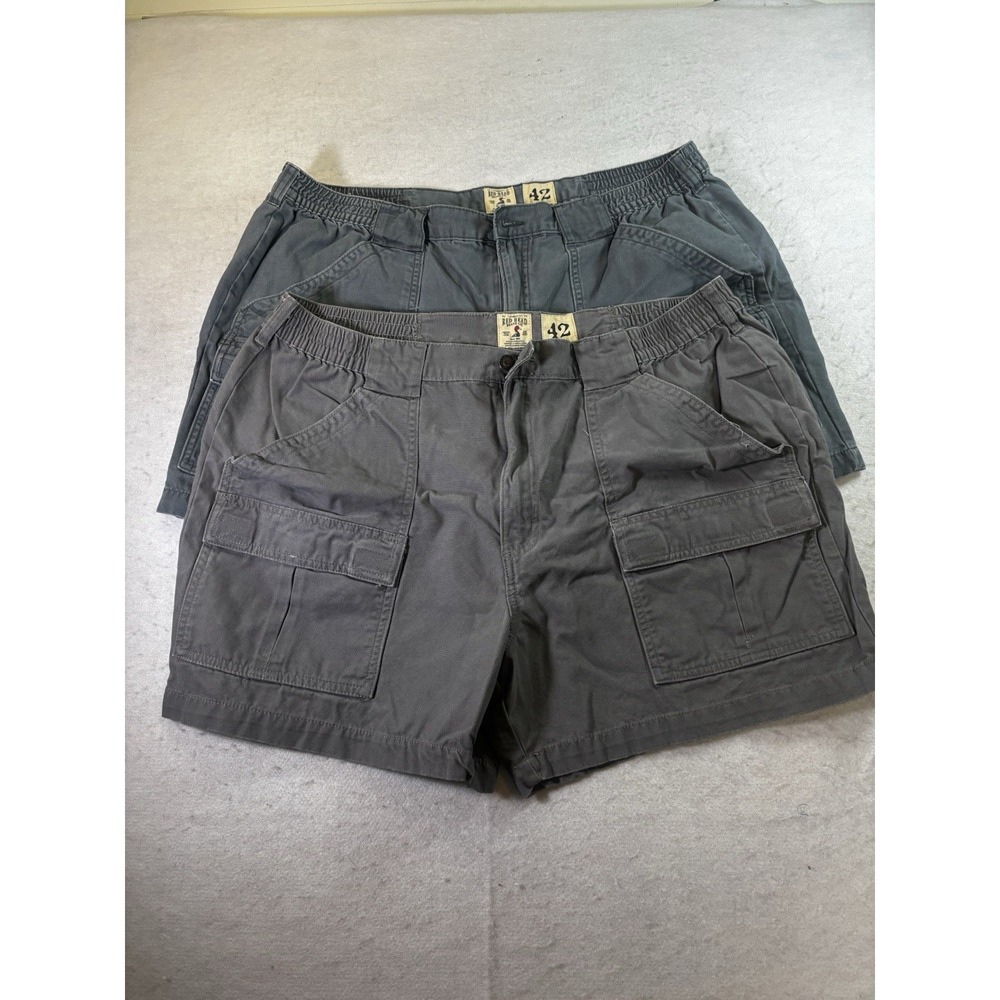 2Pc Red Head Mens Sz 38 Blue & Gray Cargo Shorts Elastic Waist‎ Cotton Canvas